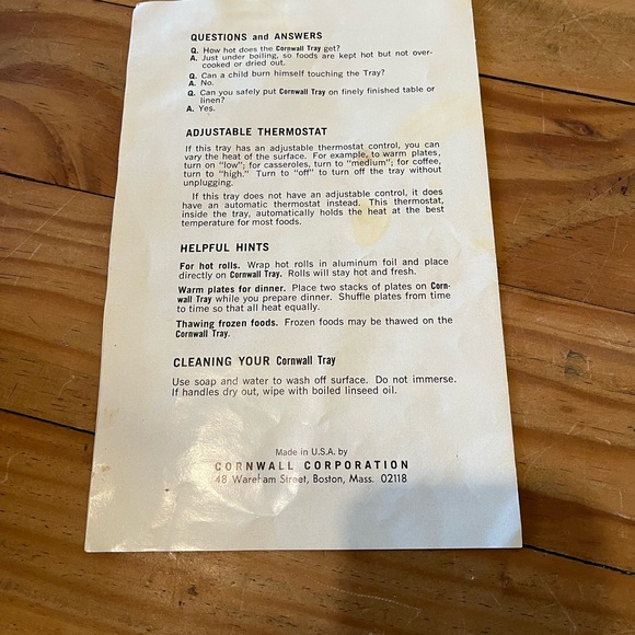 Vintage Cornwall Hot Electric Tray 60’s-70’s Floral Pattern - Picture 13 of 16